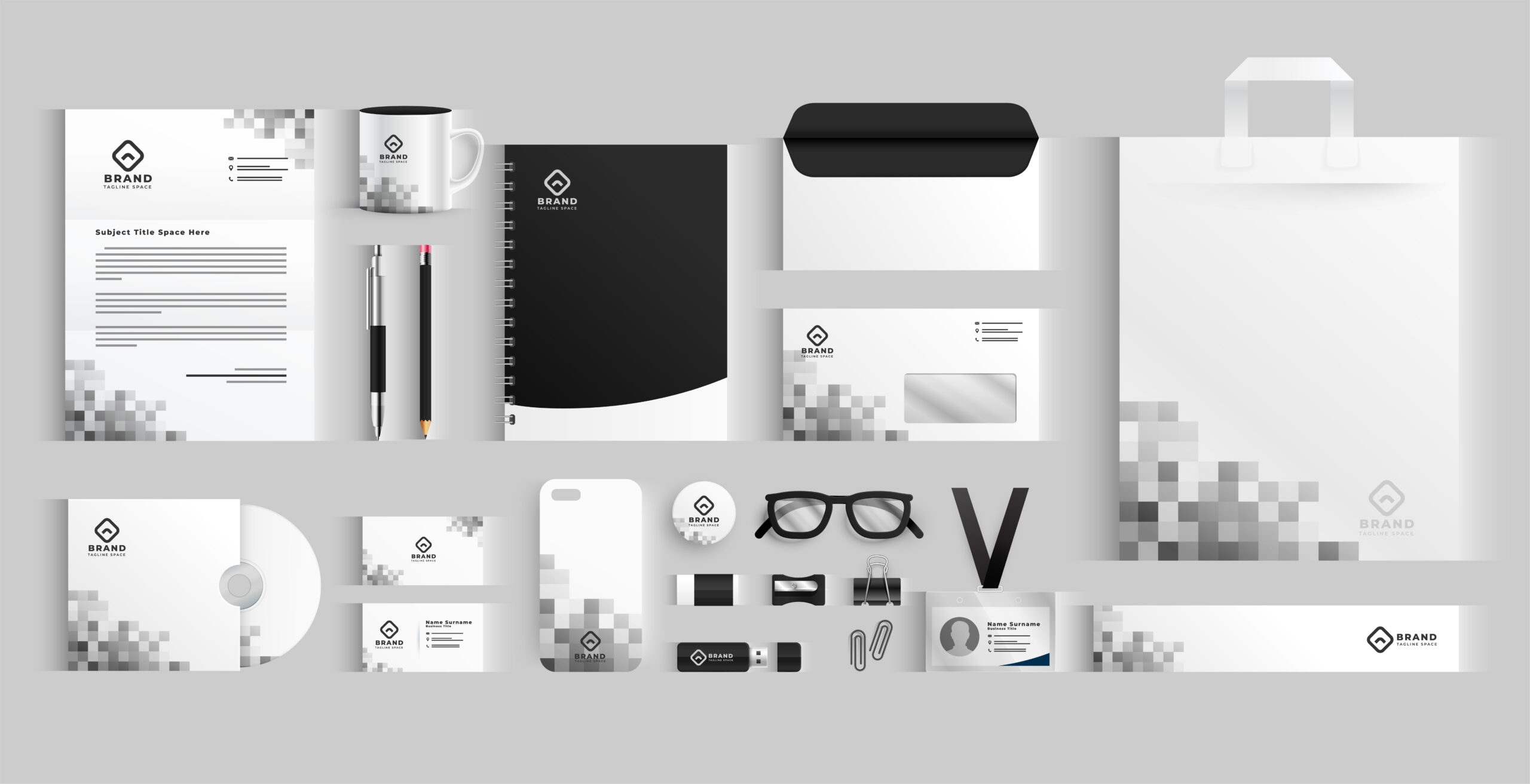 set of black and white business stationery template essential of Logo Drucken bei MSI